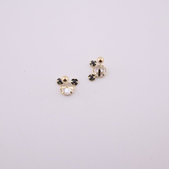 Women's 14k Gold Mickey Mouse Novelty Black CZ Mini Stud Earrings Screw Post *** - Picture 8 of 9